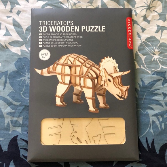 Kikkerland Triceratops 3D Wooden Puzzle Laser Cut NEW - Picture 2 of 6